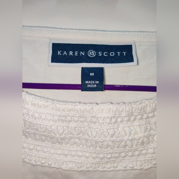Karen Scott White Short Sleeve Shirt Medium - Picture 5 of 6